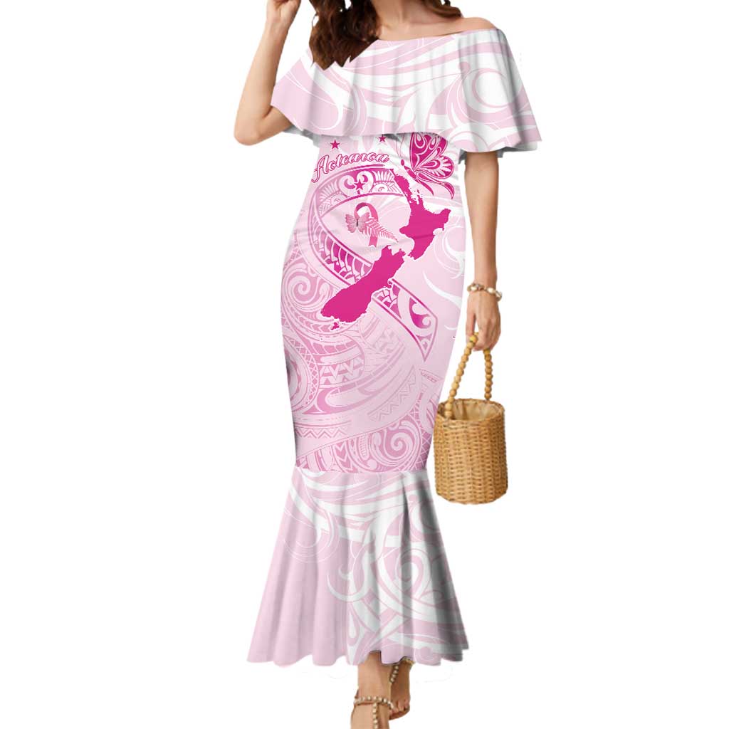 Personalised Aotearoa Breast Cancer Mermaid Dress New Zealand Maori Pattern LT01 Women Pink - Polynesian Pride