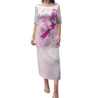 Personalised Aotearoa Breast Cancer Puletasi New Zealand Maori Pattern LT01 Long Dress Pink - Polynesian Pride