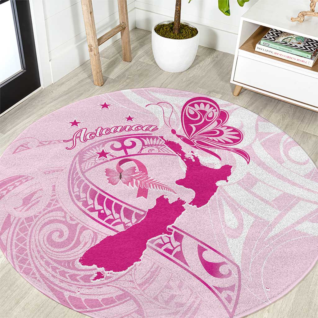 Personalised Aotearoa Breast Cancer Round Carpet New Zealand Maori Pattern LT01 Pink - Polynesian Pride