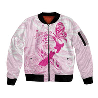Personalised Aotearoa Breast Cancer Sleeve Zip Bomber Jacket New Zealand Maori Pattern LT01 Unisex Pink - Polynesian Pride