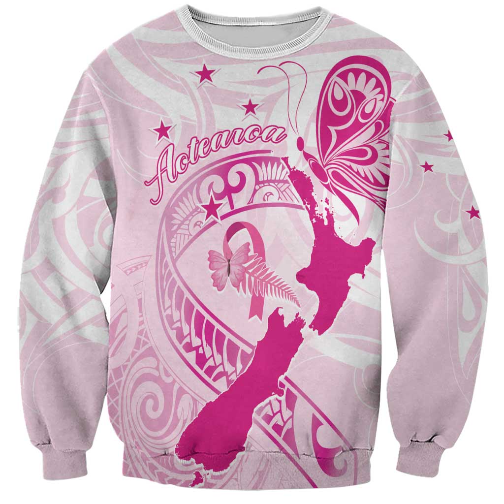 Personalised Aotearoa Breast Cancer Sweatshirt New Zealand Maori Pattern LT01 Unisex Pink - Polynesian Pride