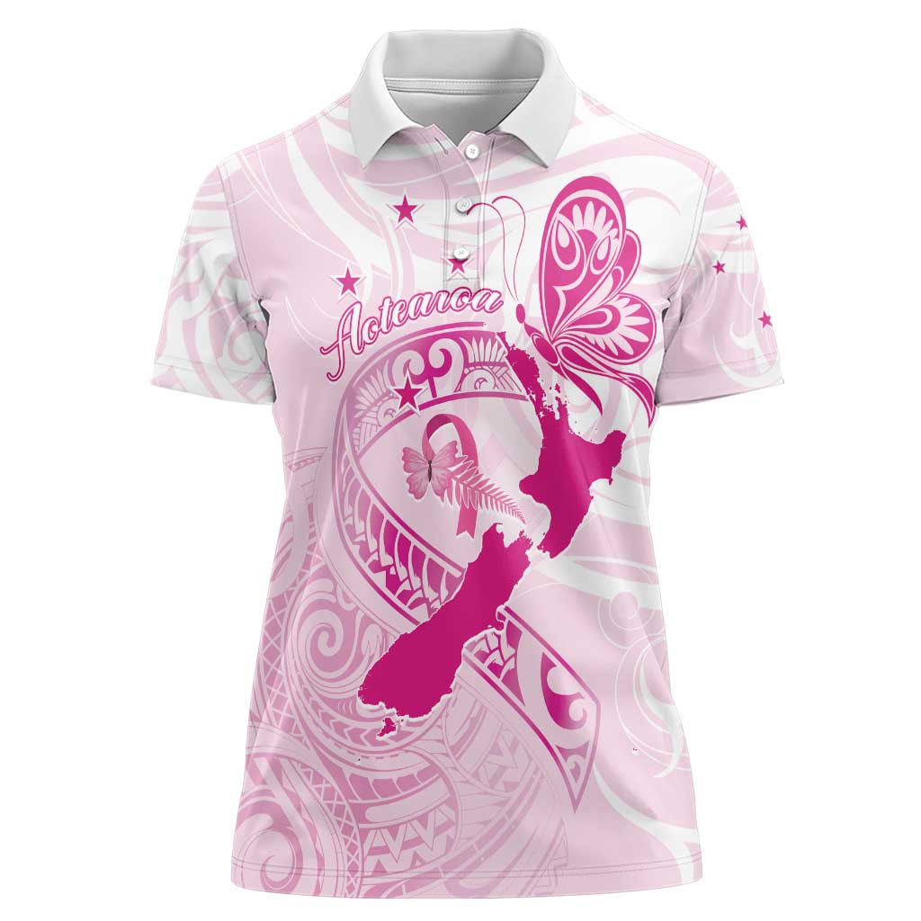 Personalised Aotearoa Breast Cancer Women Polo Shirt New Zealand Maori Pattern