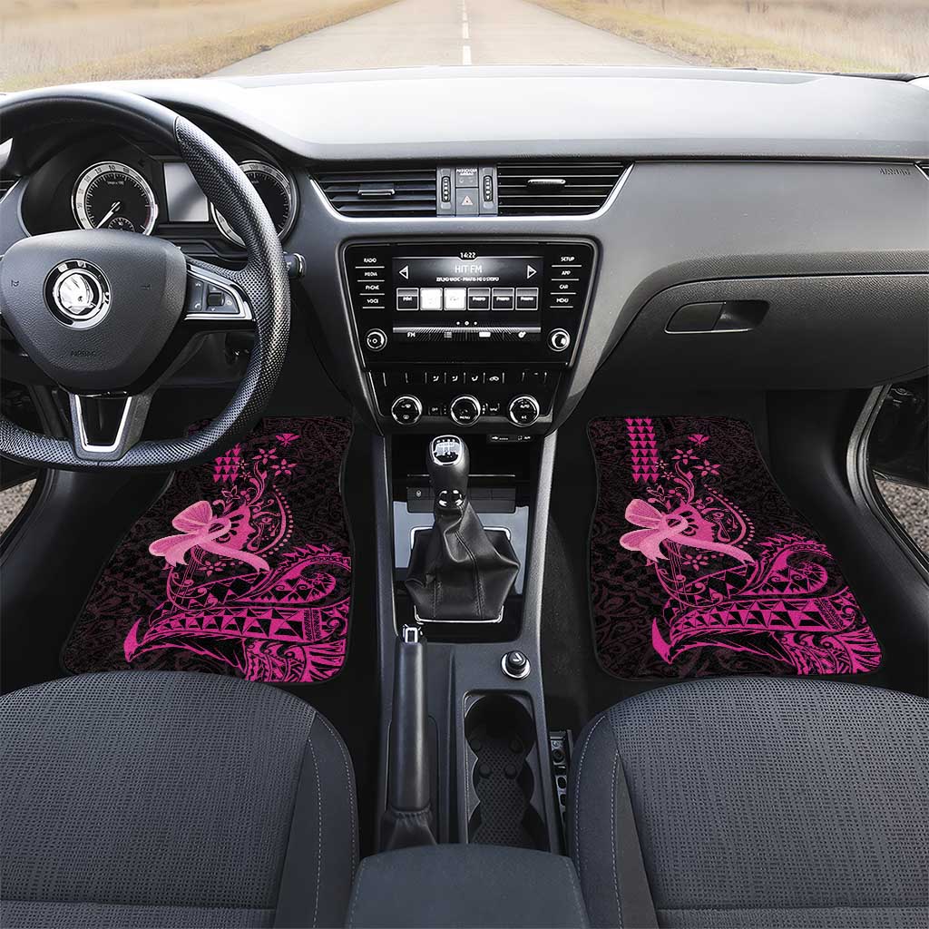 Hawaii Breast Cancer Car Mats Girl Floral Kakau Pattern LT01 Set 2pcs - Front Pink - Polynesian Pride