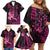 Hawaii Breast Cancer Family Matching Off Shoulder Short Dress and Hawaiian Shirt Girl Floral Kakau Pattern