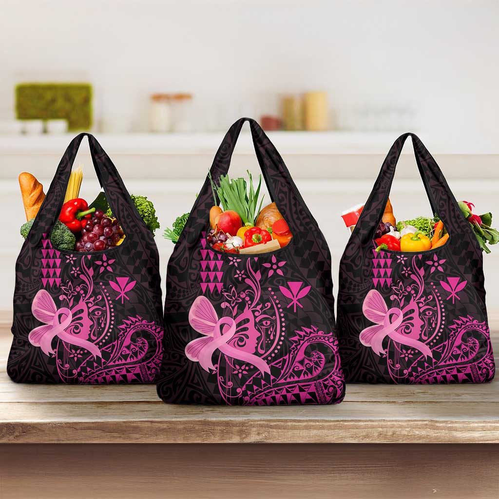 Hawaii Breast Cancer Grocery Bag Girl Floral Kakau Pattern LT01 3-pack One Size Pink - Polynesian Pride