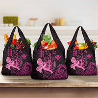 Hawaii Breast Cancer Grocery Bag Girl Floral Kakau Pattern LT01 3-pack One Size Pink - Polynesian Pride