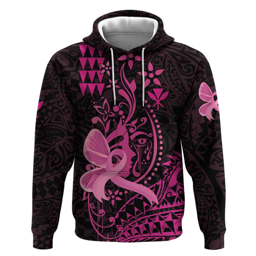 Hawaii Breast Cancer Hoodie Girl Floral Kakau Pattern LT01 Pullover Hoodie Pink - Polynesian Pride