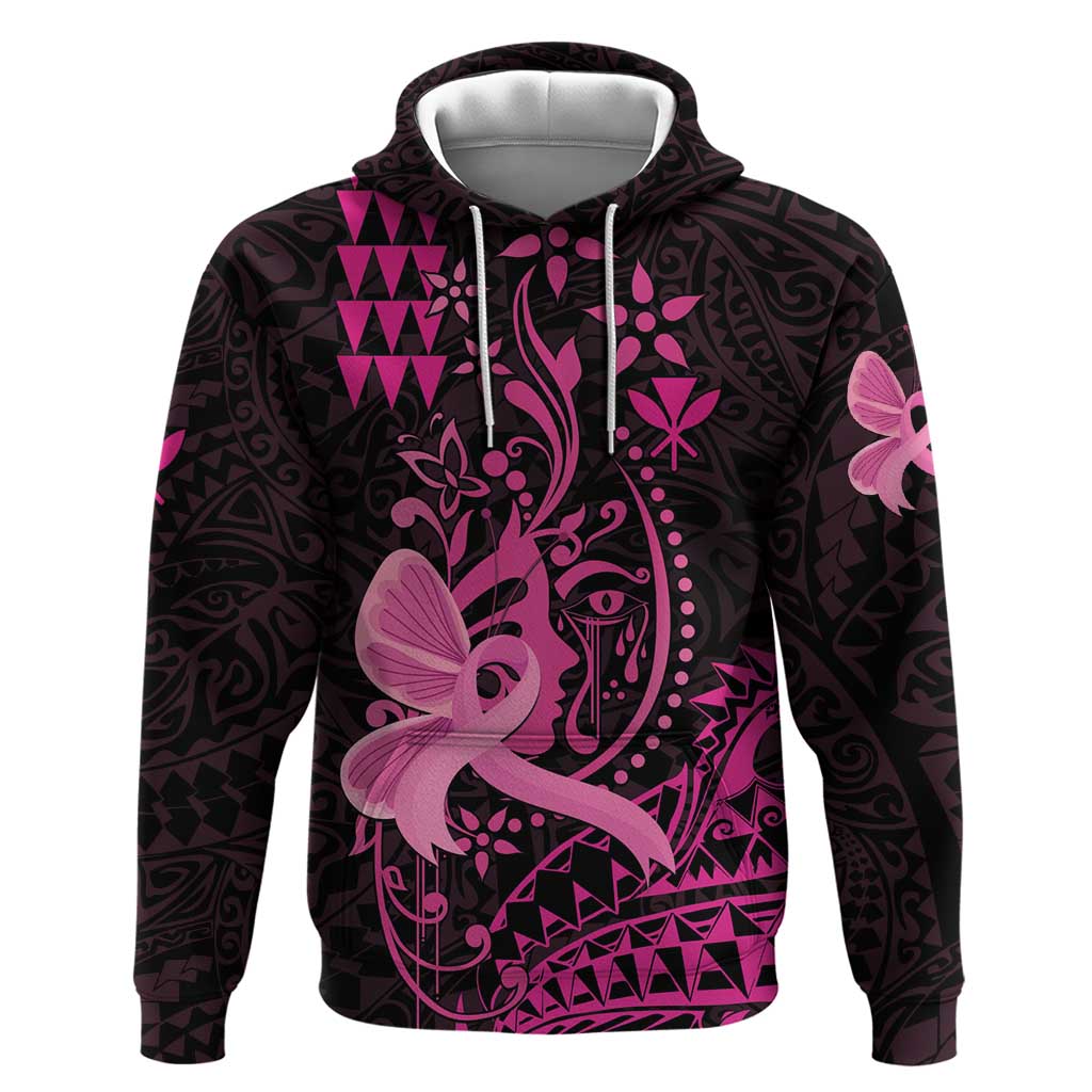 Hawaii Breast Cancer Hoodie Girl Floral Kakau Pattern