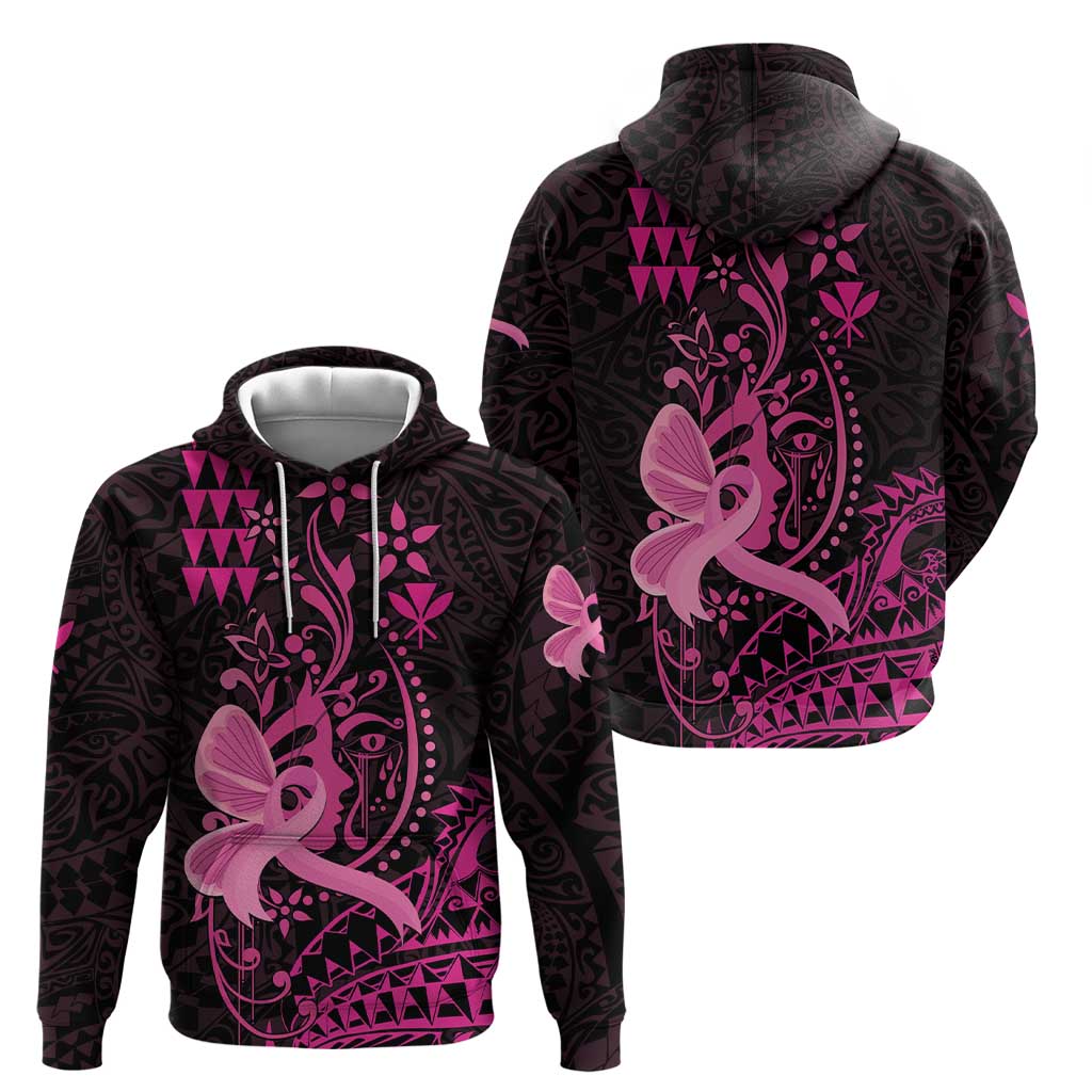 Hawaii Breast Cancer Hoodie Girl Floral Kakau Pattern LT01 - Polynesian Pride