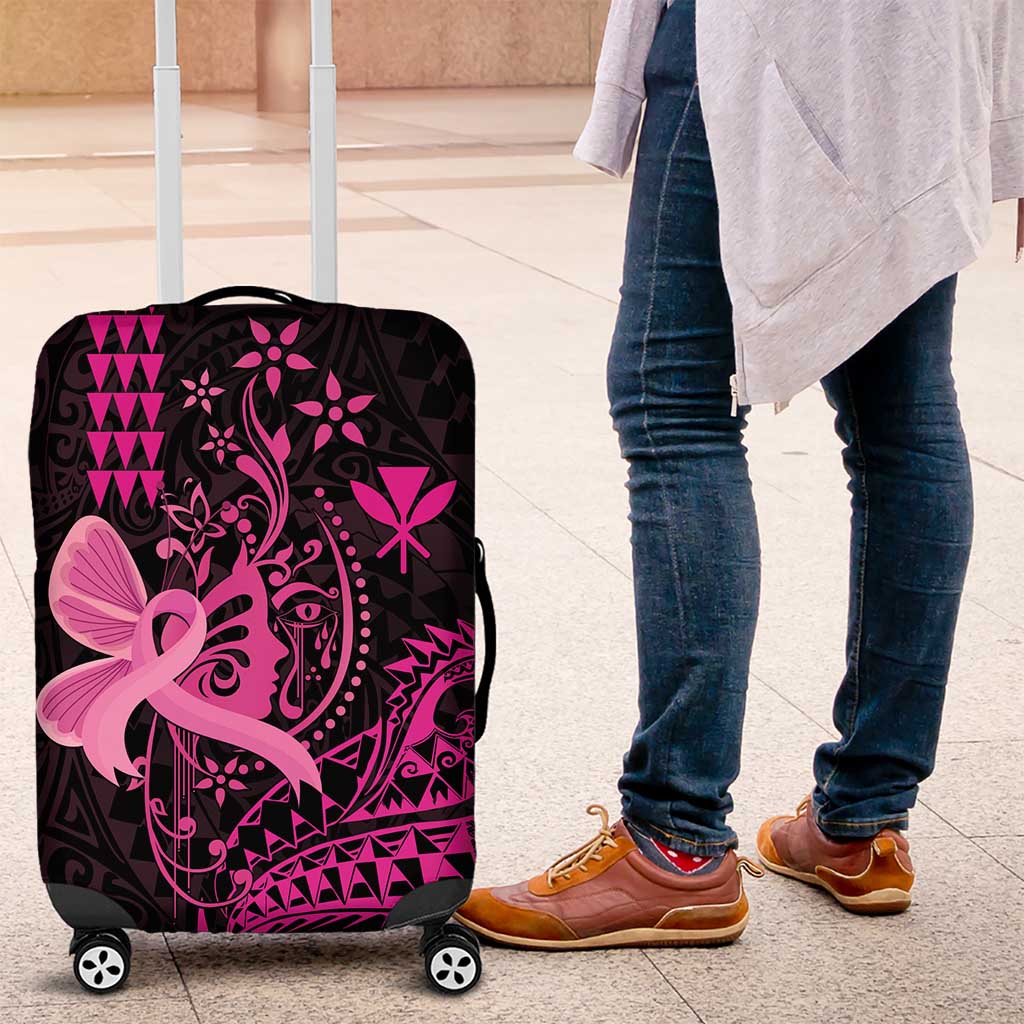 Hawaii Breast Cancer Luggage Cover Girl Floral Kakau Pattern LT01 Pink - Polynesian Pride