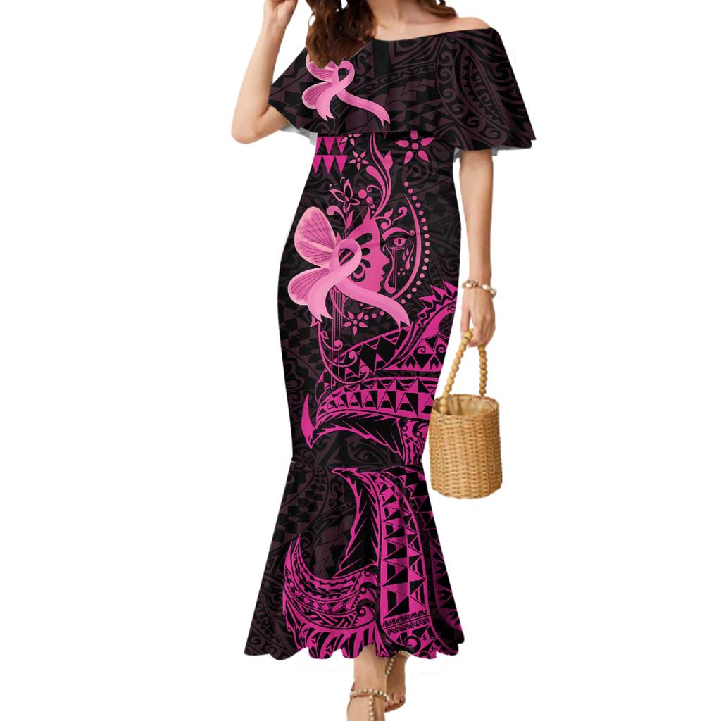Hawaii Breast Cancer Mermaid Dress Girl Floral Kakau Pattern LT01 Women Pink - Polynesian Pride