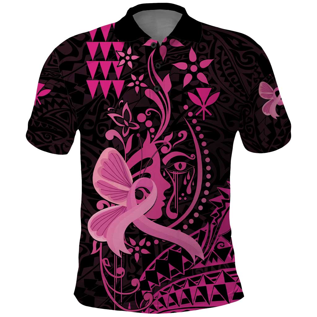 Hawaii Breast Cancer Polo Shirt Girl Floral Kakau Pattern