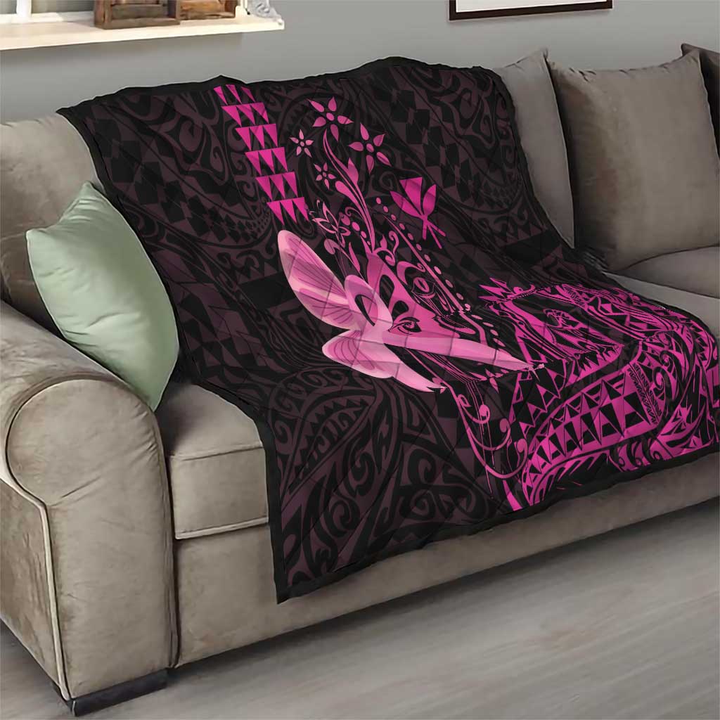 Hawaii Breast Cancer Quilt Girl Floral Kakau Pattern LT01 - Polynesian Pride