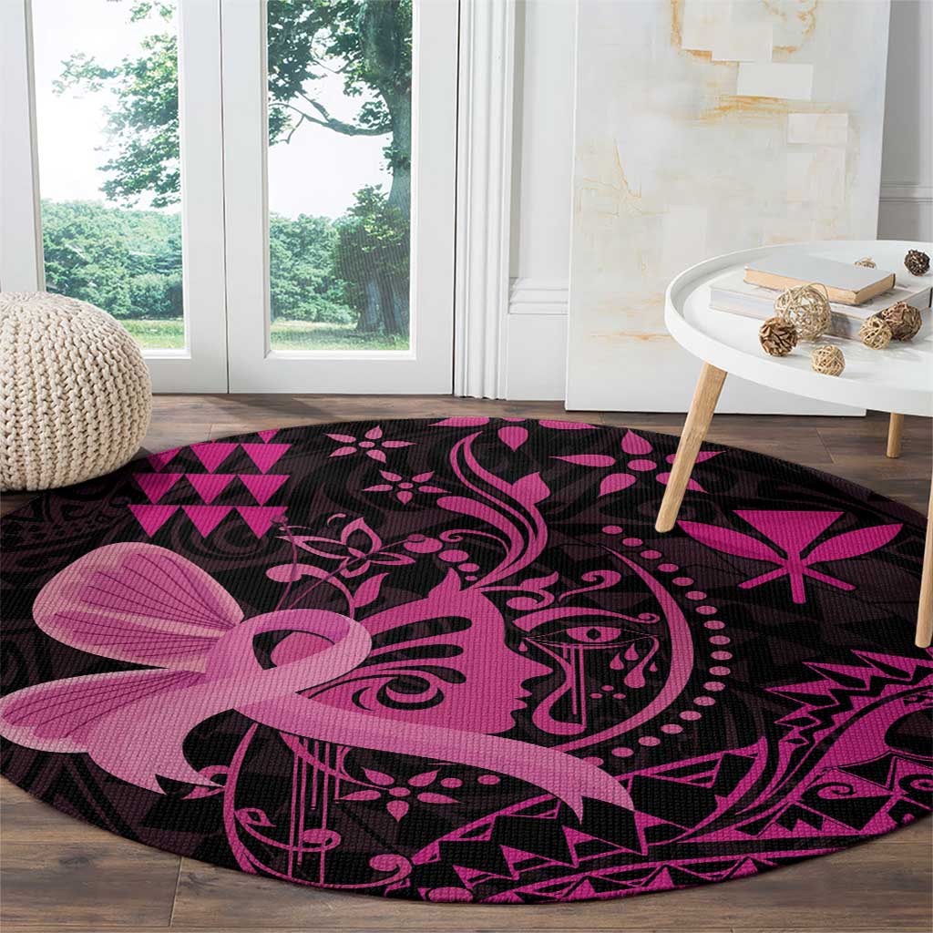 Hawaii Breast Cancer Round Carpet Girl Floral Kakau Pattern LT01 - Polynesian Pride
