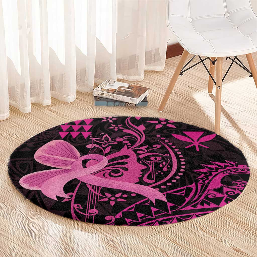 Hawaii Breast Cancer Round Carpet Girl Floral Kakau Pattern LT01 - Polynesian Pride