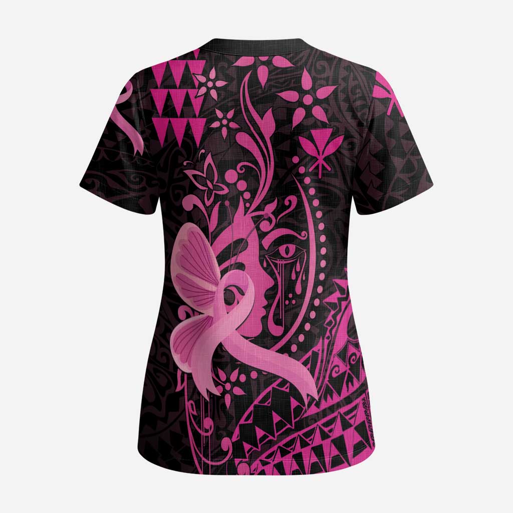 Hawaii Breast Cancer Scrub Top Girl Floral Kakau Pattern LT01 - Polynesian Pride
