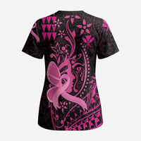 Hawaii Breast Cancer Scrub Top Girl Floral Kakau Pattern LT01 - Polynesian Pride