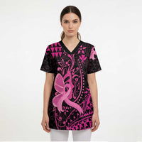 Hawaii Breast Cancer Scrub Top Girl Floral Kakau Pattern LT01 - Polynesian Pride