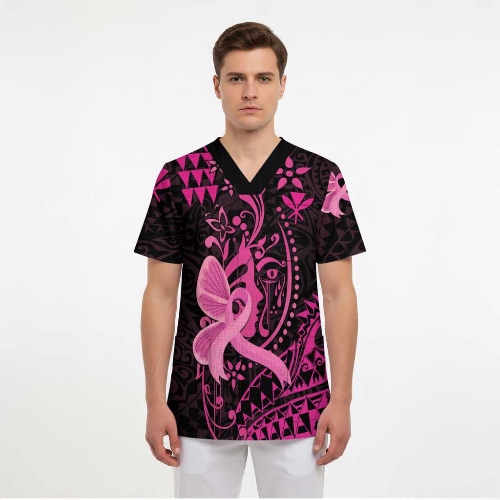 Hawaii Breast Cancer Scrub Top Girl Floral Kakau Pattern LT01 - Polynesian Pride