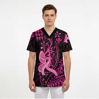 Hawaii Breast Cancer Scrub Top Girl Floral Kakau Pattern LT01 - Polynesian Pride