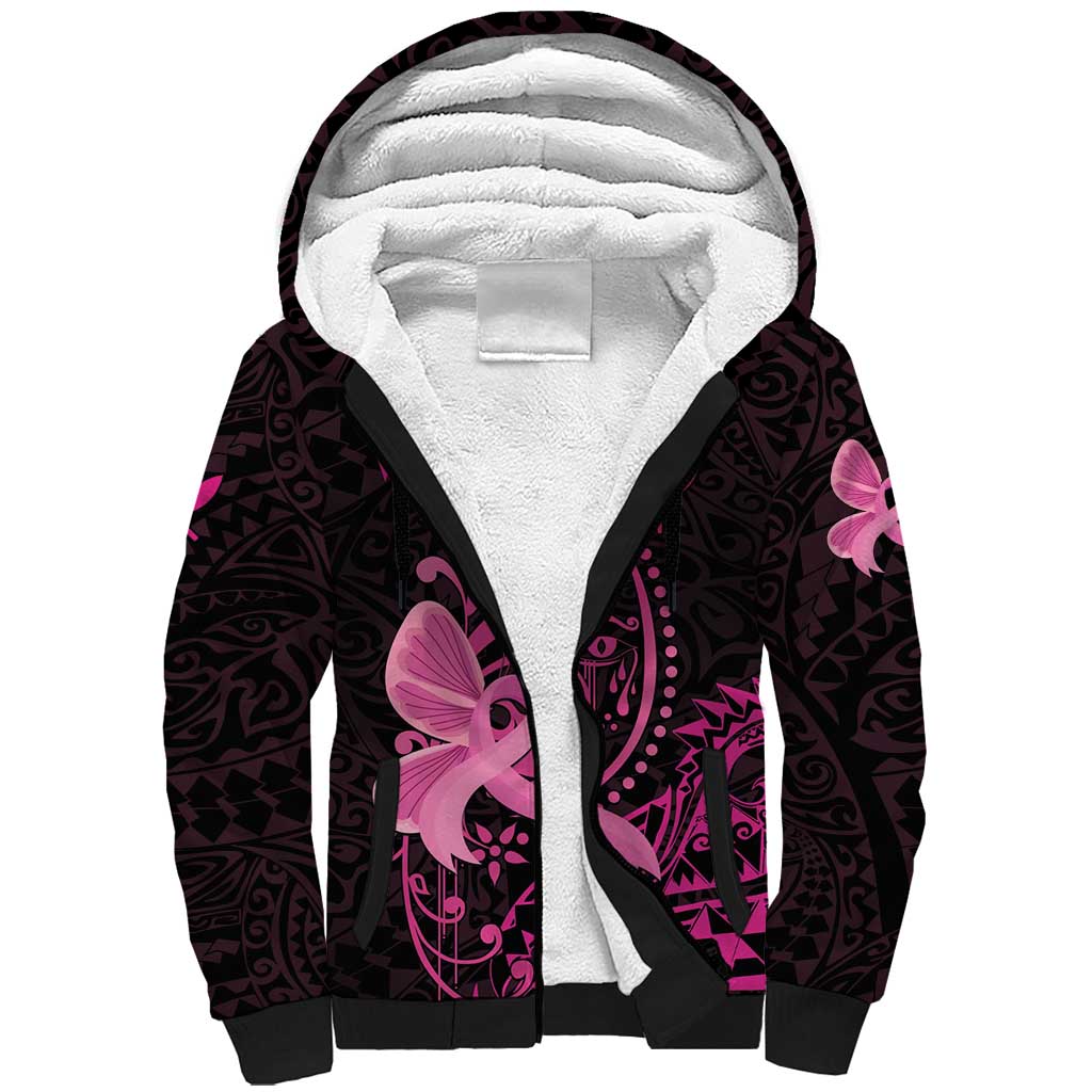 Hawaii Breast Cancer Sherpa Hoodie Girl Floral Kakau Pattern LT01 Unisex Pink - Polynesian Pride