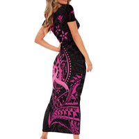 Hawaii Breast Cancer Short Sleeve Bodycon Dress Girl Floral Kakau Pattern LT01 - Polynesian Pride