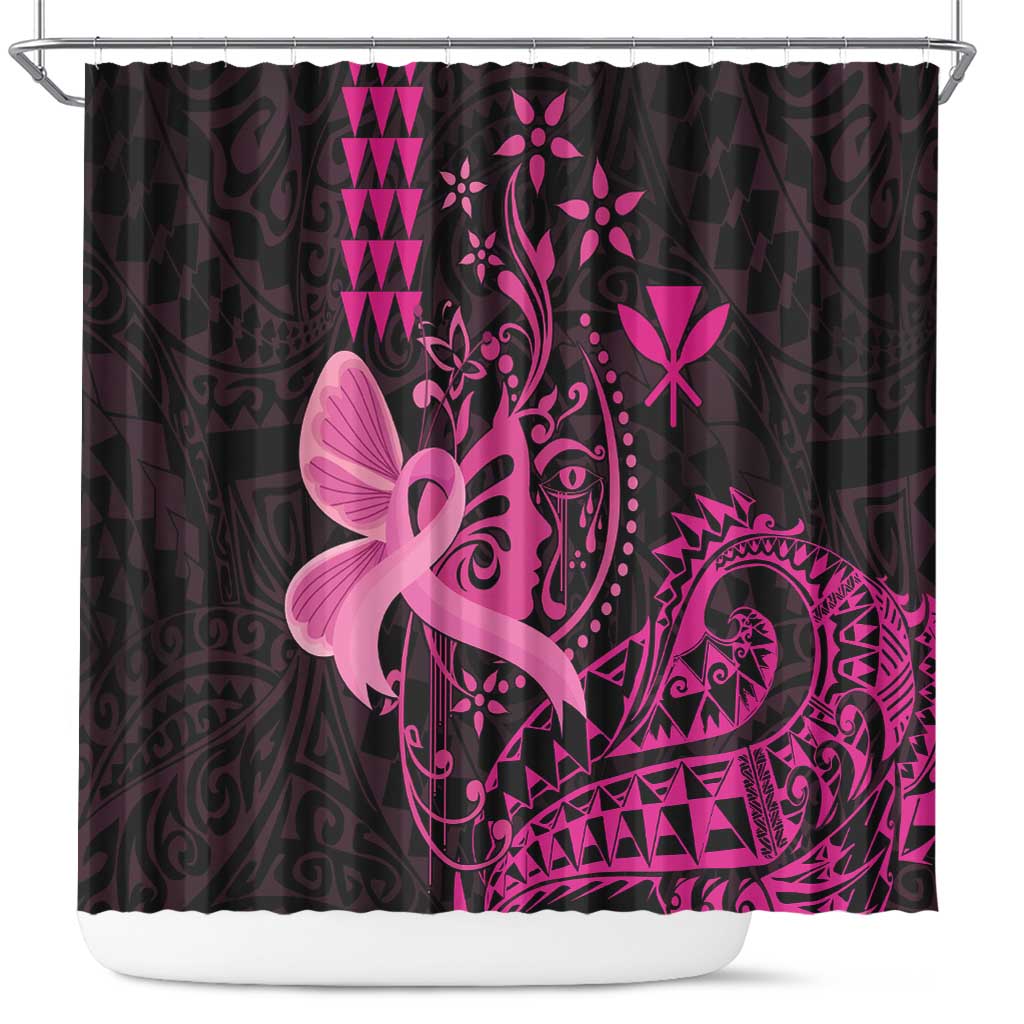 Hawaii Breast Cancer Shower Curtain Girl Floral Kakau Pattern LT01 Pink - Polynesian Pride