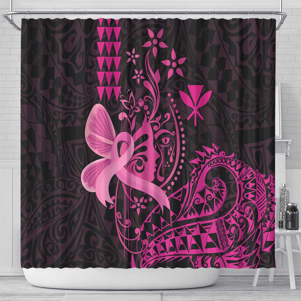 Hawaii Breast Cancer Shower Curtain Girl Floral Kakau Pattern LT01 - Polynesian Pride