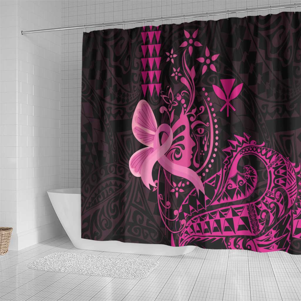Hawaii Breast Cancer Shower Curtain Girl Floral Kakau Pattern LT01 - Polynesian Pride