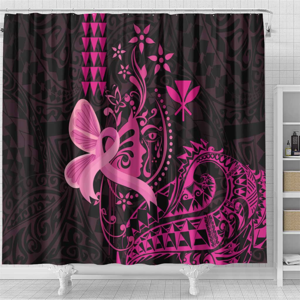 Hawaii Breast Cancer Shower Curtain Girl Floral Kakau Pattern LT01 - Polynesian Pride