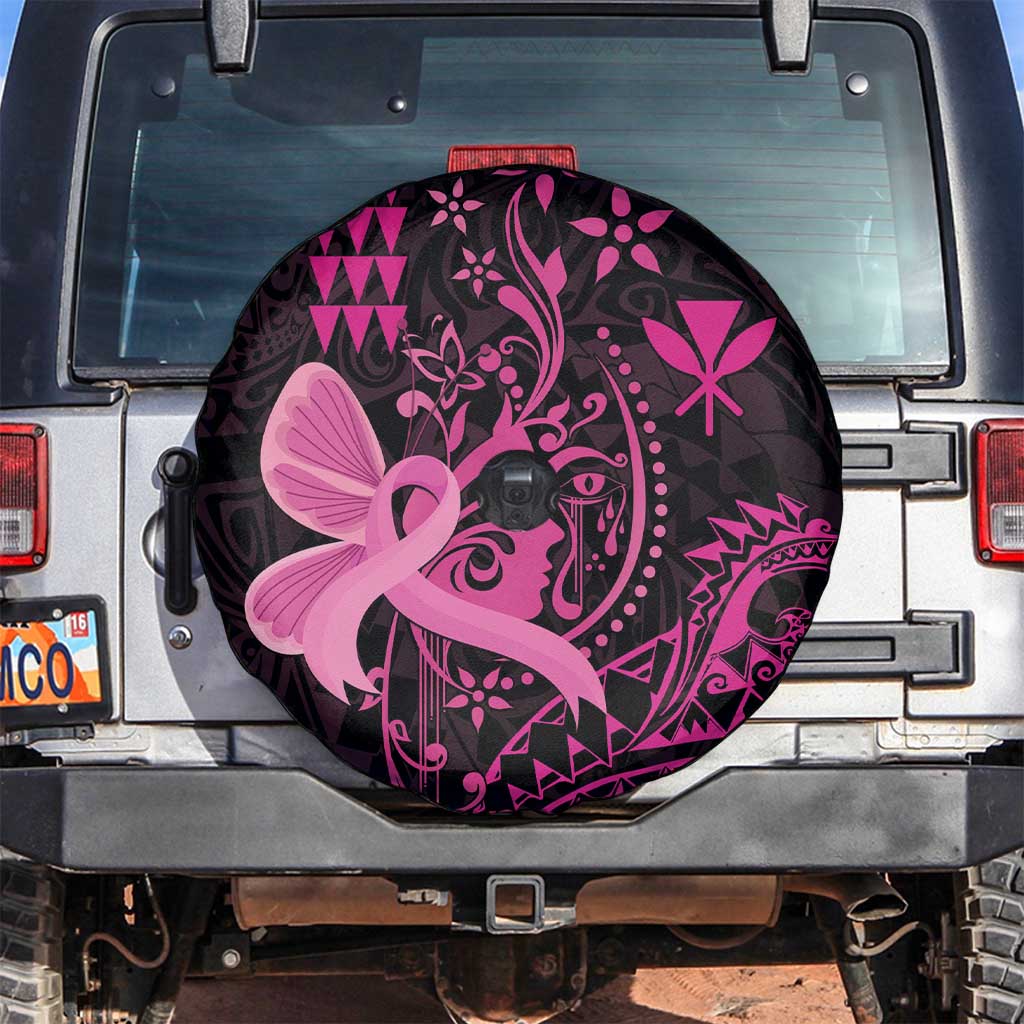 Hawaii Breast Cancer Spare Tire Cover Girl Floral Kakau Pattern