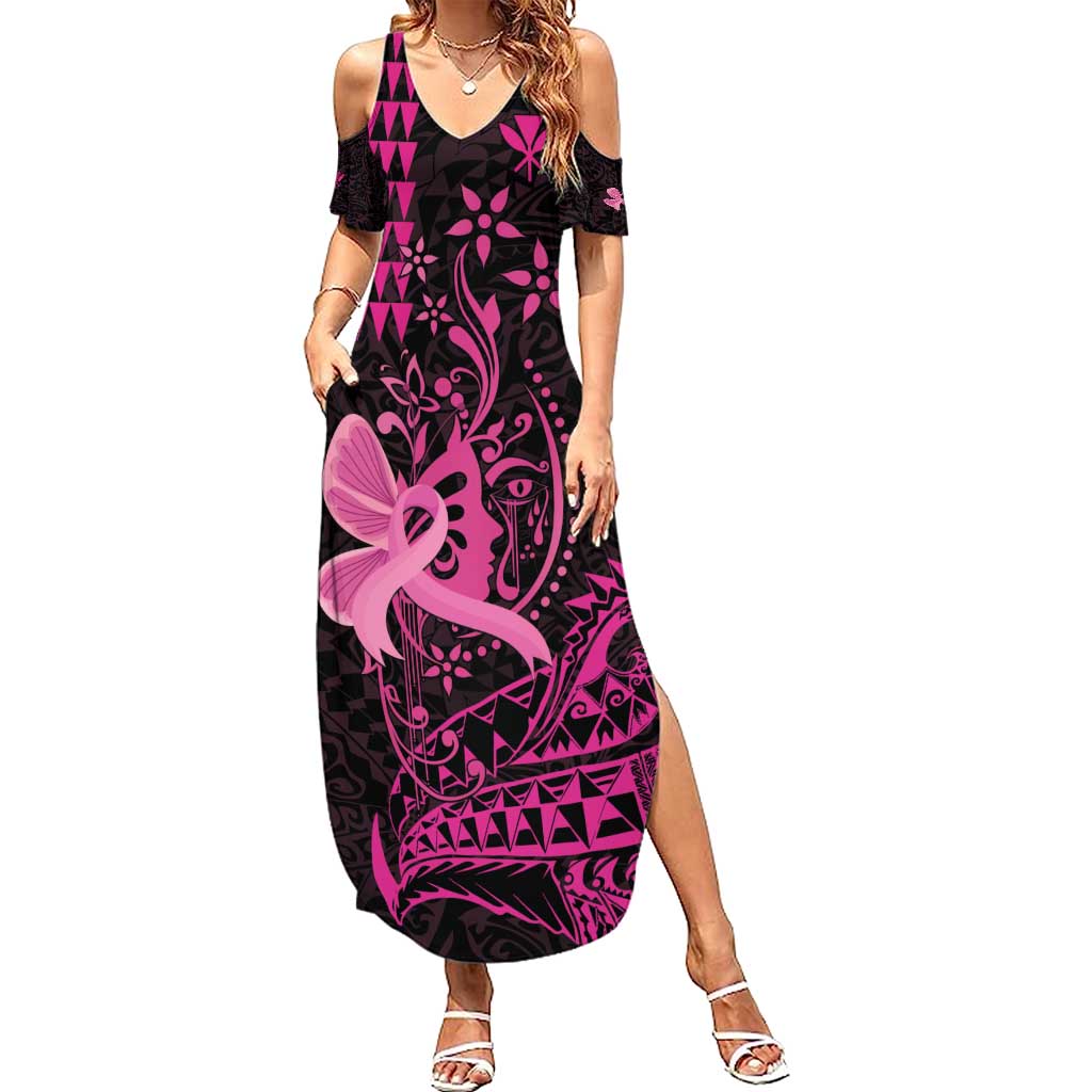 Hawaii Breast Cancer Summer Maxi Dress Girl Floral Kakau Pattern LT01 Women Pink - Polynesian Pride