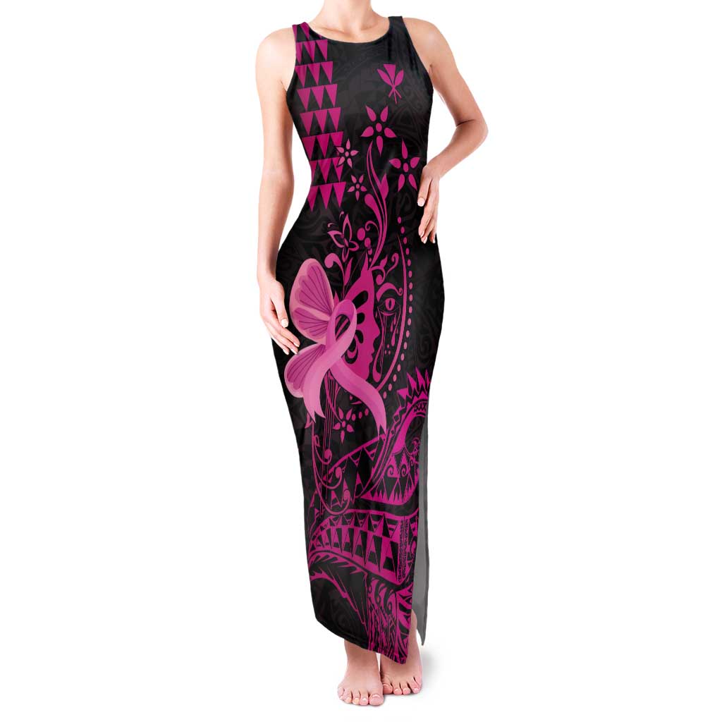 Hawaii Breast Cancer Tank Maxi Dress Girl Floral Kakau Pattern LT01 Women Pink - Polynesian Pride