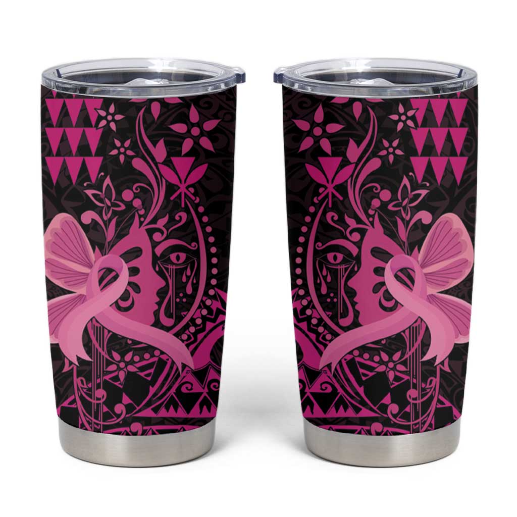 Hawaii Breast Cancer Tumbler Cup Girl Floral Kakau Pattern LT01 Pink - Polynesian Pride