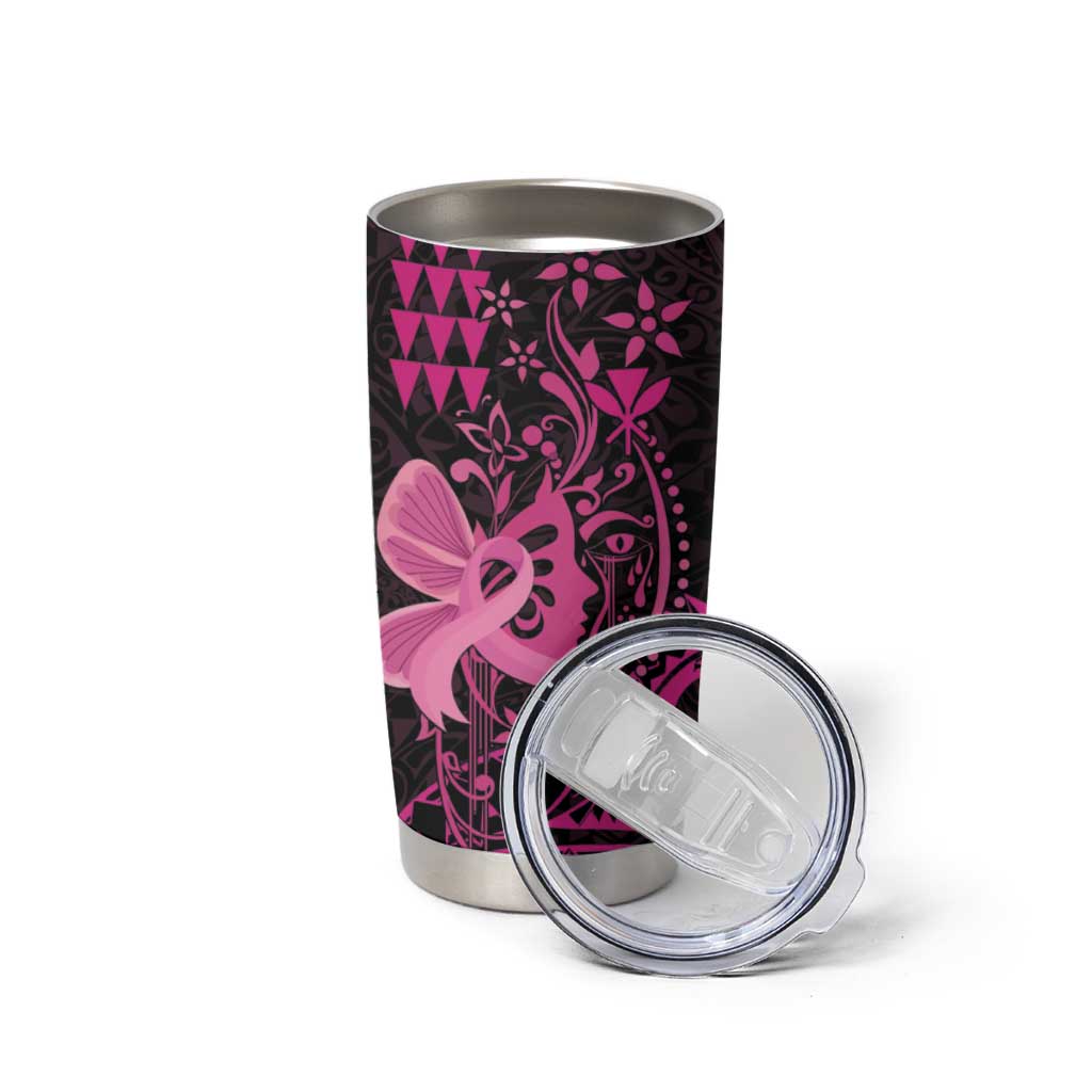 Hawaii Breast Cancer Tumbler Cup Girl Floral Kakau Pattern LT01 - Polynesian Pride