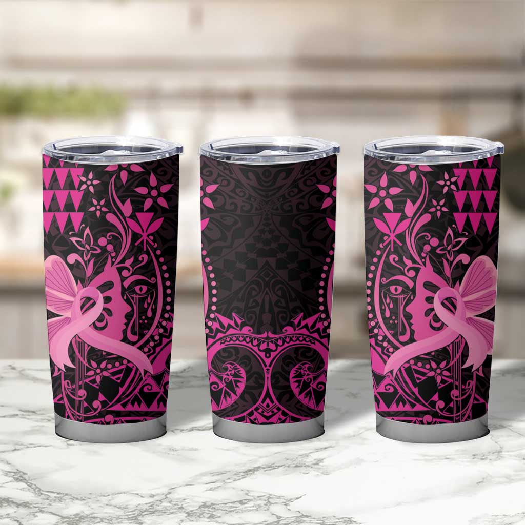 Hawaii Breast Cancer Tumbler Cup Girl Floral Kakau Pattern LT01 - Polynesian Pride