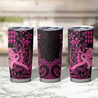 Hawaii Breast Cancer Tumbler Cup Girl Floral Kakau Pattern LT01 - Polynesian Pride