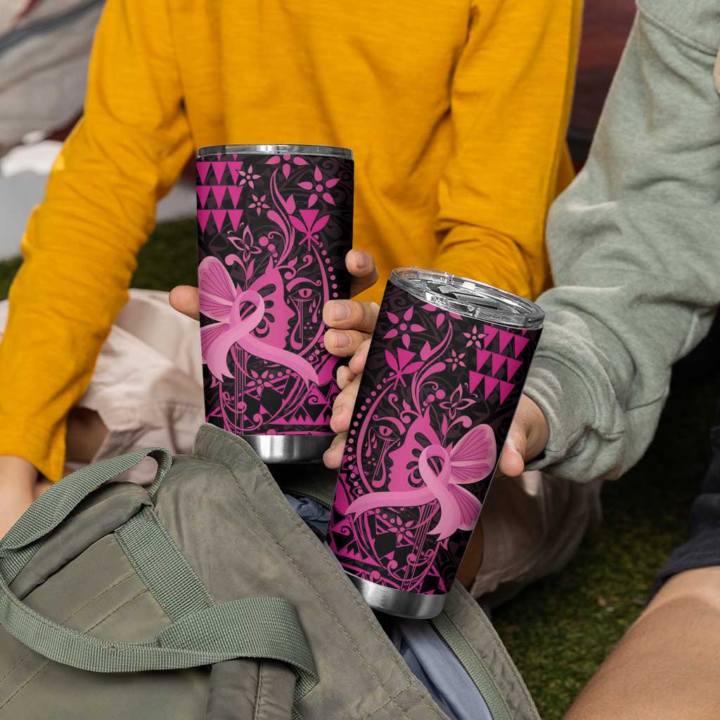 Hawaii Breast Cancer Tumbler Cup Girl Floral Kakau Pattern LT01 - Polynesian Pride