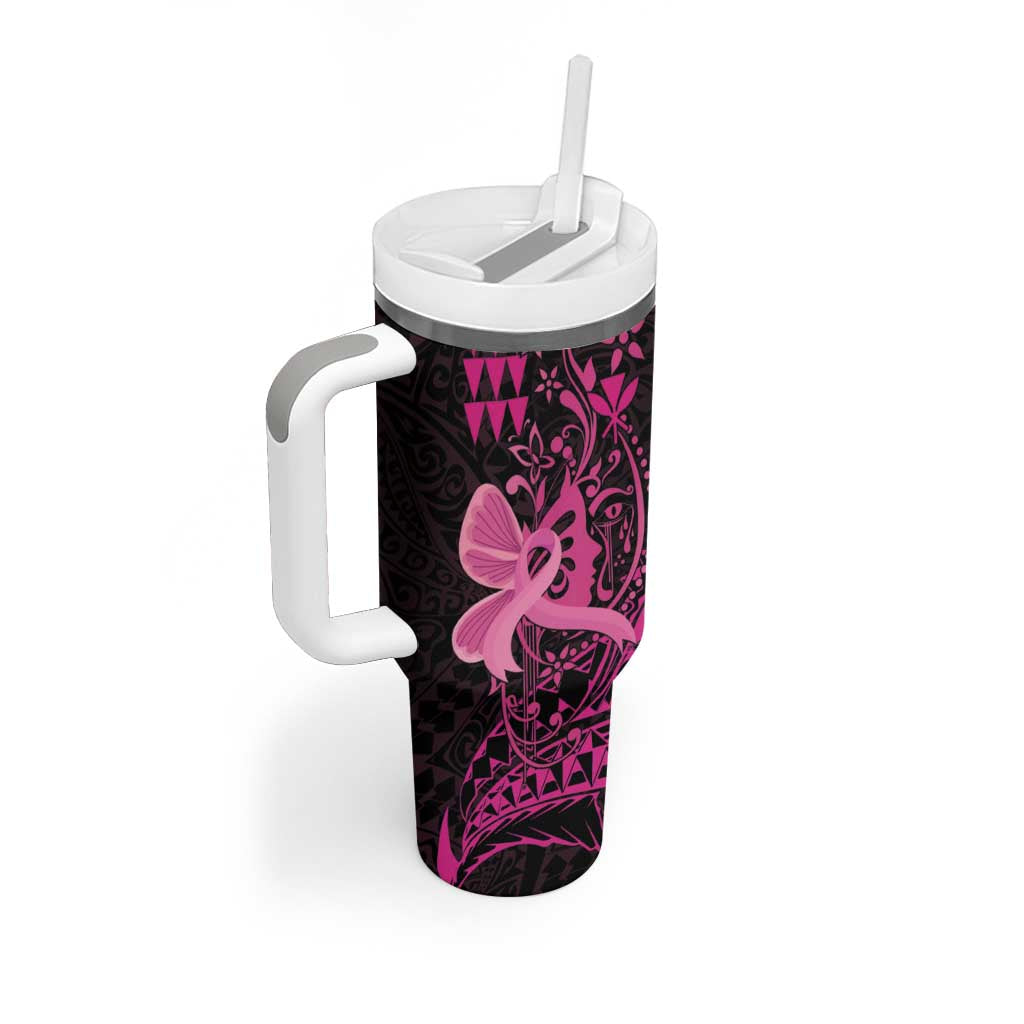 Hawaii Breast Cancer Tumbler With Handle Girl Floral Kakau Pattern LT01 - Polynesian Pride