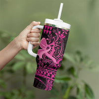 Hawaii Breast Cancer Tumbler With Handle Girl Floral Kakau Pattern LT01 - Polynesian Pride