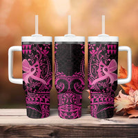 Hawaii Breast Cancer Tumbler With Handle Girl Floral Kakau Pattern LT01 - Polynesian Pride