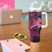 Hawaii Breast Cancer Tumbler With Handle Girl Floral Kakau Pattern LT01 - Polynesian Pride