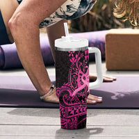 Hawaii Breast Cancer Tumbler With Handle Girl Floral Kakau Pattern LT01 - Polynesian Pride