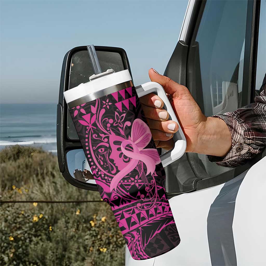 Hawaii Breast Cancer Tumbler With Handle Girl Floral Kakau Pattern LT01 - Polynesian Pride