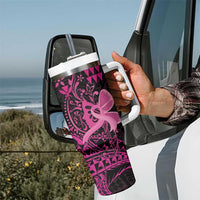 Hawaii Breast Cancer Tumbler With Handle Girl Floral Kakau Pattern LT01 - Polynesian Pride