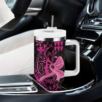 Hawaii Breast Cancer Tumbler With Handle Girl Floral Kakau Pattern LT01 - Polynesian Pride