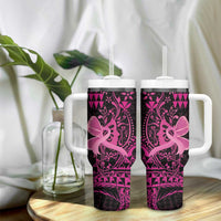 Hawaii Breast Cancer Tumbler With Handle Girl Floral Kakau Pattern LT01 - Polynesian Pride