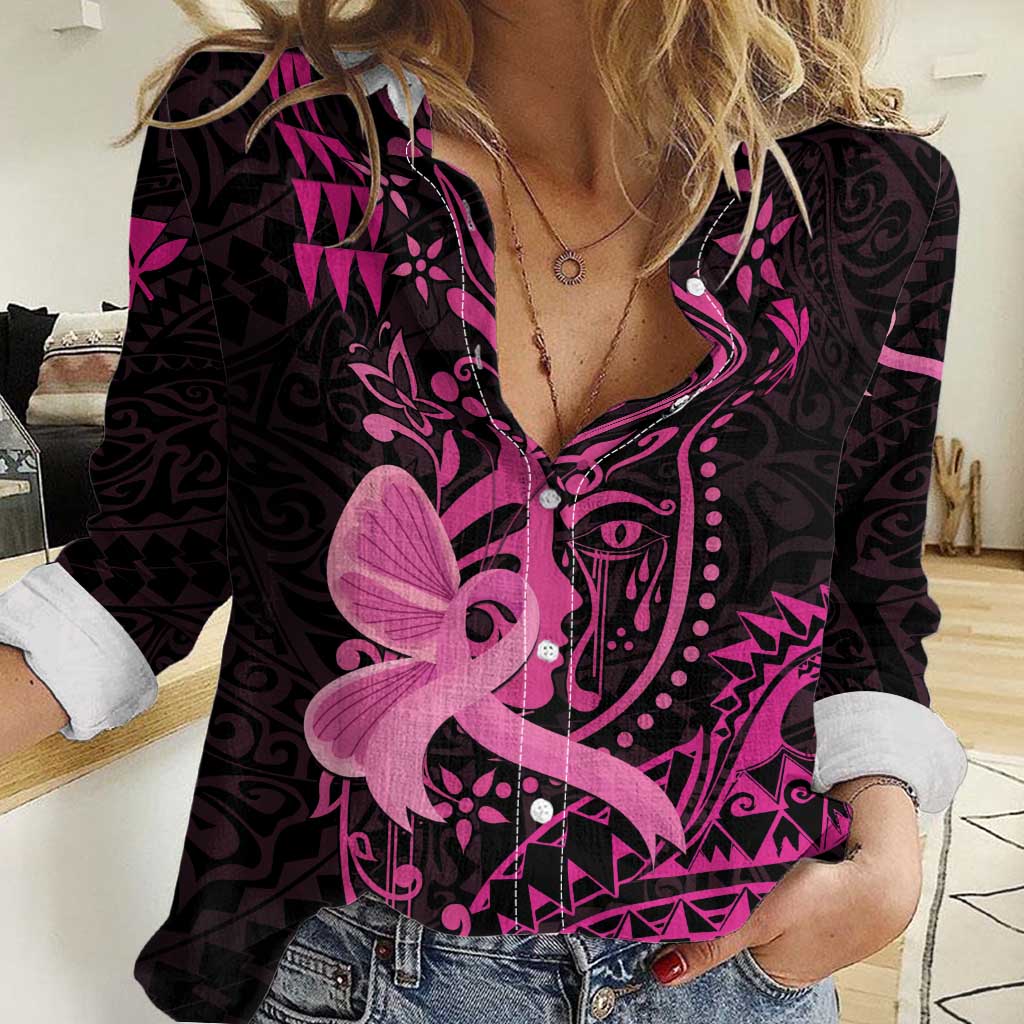 Hawaii Breast Cancer Women Casual Shirt Girl Floral Kakau Pattern