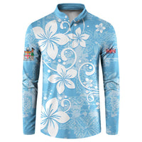 Fiji Tapa Pattern Button Sweatshirt Plumeria Floral LT01 Blue - Polynesian Pride