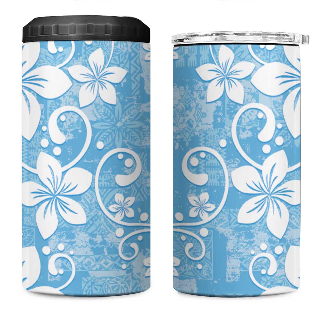 Fiji Tapa Pattern 4 in 1 Can Cooler Tumbler Plumeria Floral LT01 One Size: 16 oz Blue - Polynesian Pride
